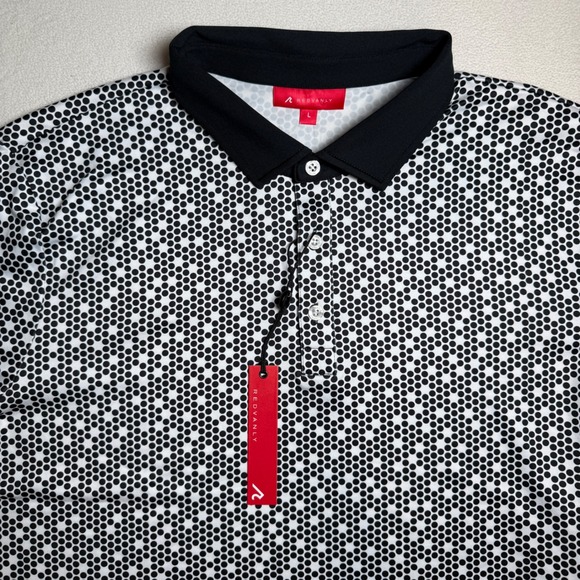 Redvanly Clyde Polo Shirt Mens L Large Black White Tuxedo Athletic Luxury Golf - Picture 1 of 7